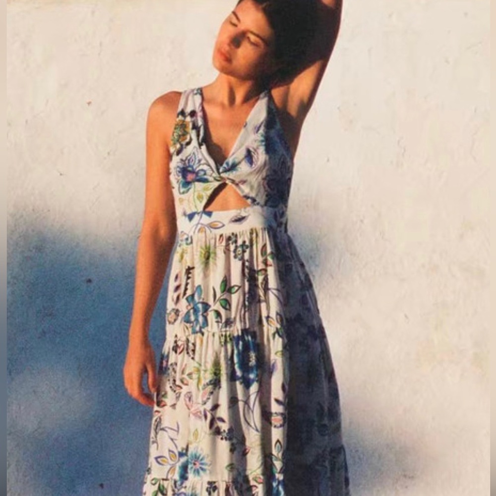 Zara Floral SPRING Printed Dress with Knot Size Small